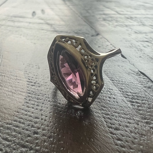 Vintage Signed ESPO 14KT Gold Electroplated Purple Stone Solitaire Ring Sz 9 - Picture 1 of 6